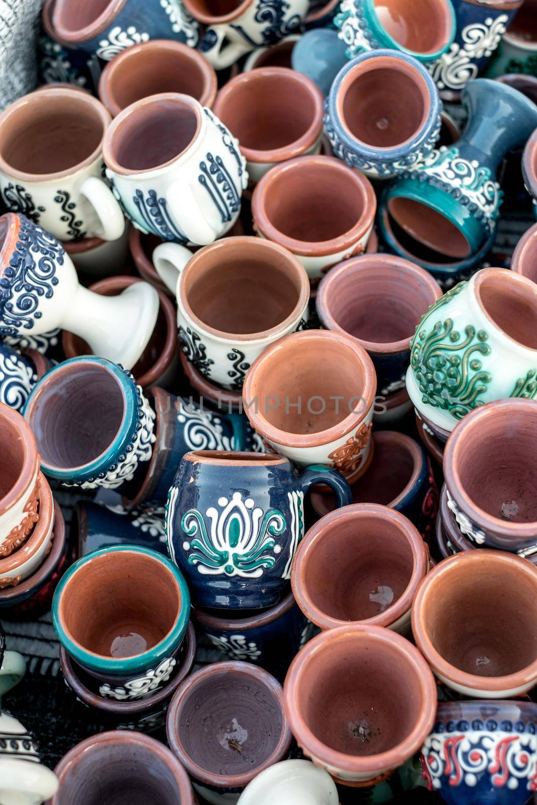 Sibiu City, Romania - 06 September 2020. Traditional Romanian handmade ceramics market at the potters fair from Sibiu, Romania