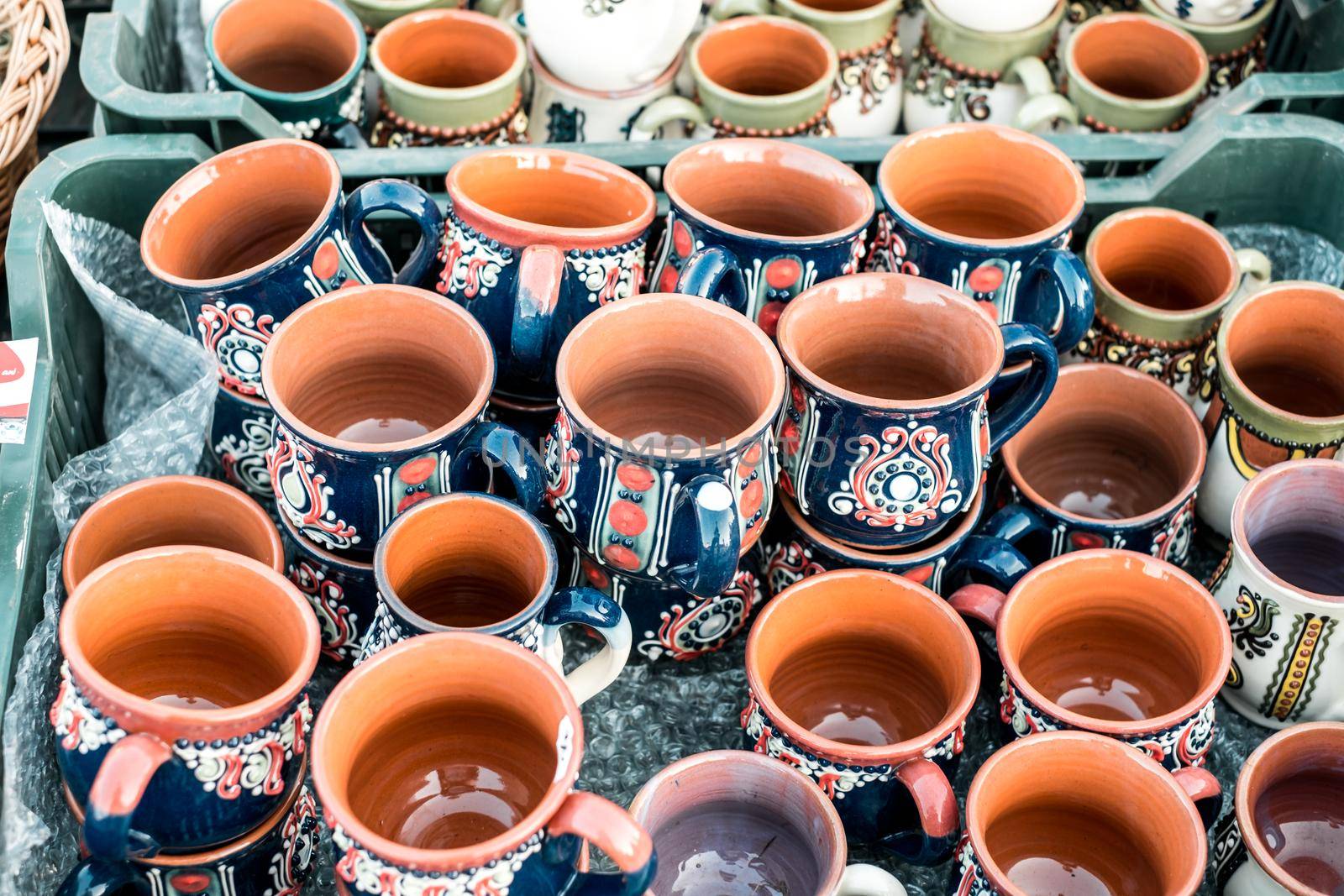 Sibiu City, Romania - 06 September 2020. Traditional Romanian handmade ceramics market at the potters fair from Sibiu, Romania