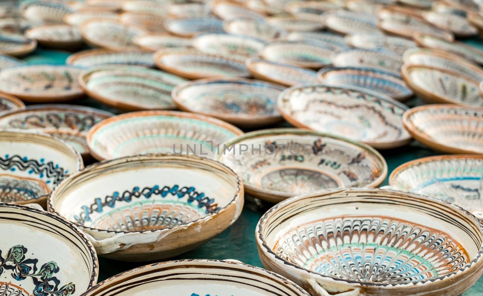 Sibiu City, Romania - 06 September 2020. Traditional Romanian handmade ceramics market at the potters fair from Sibiu, Romania