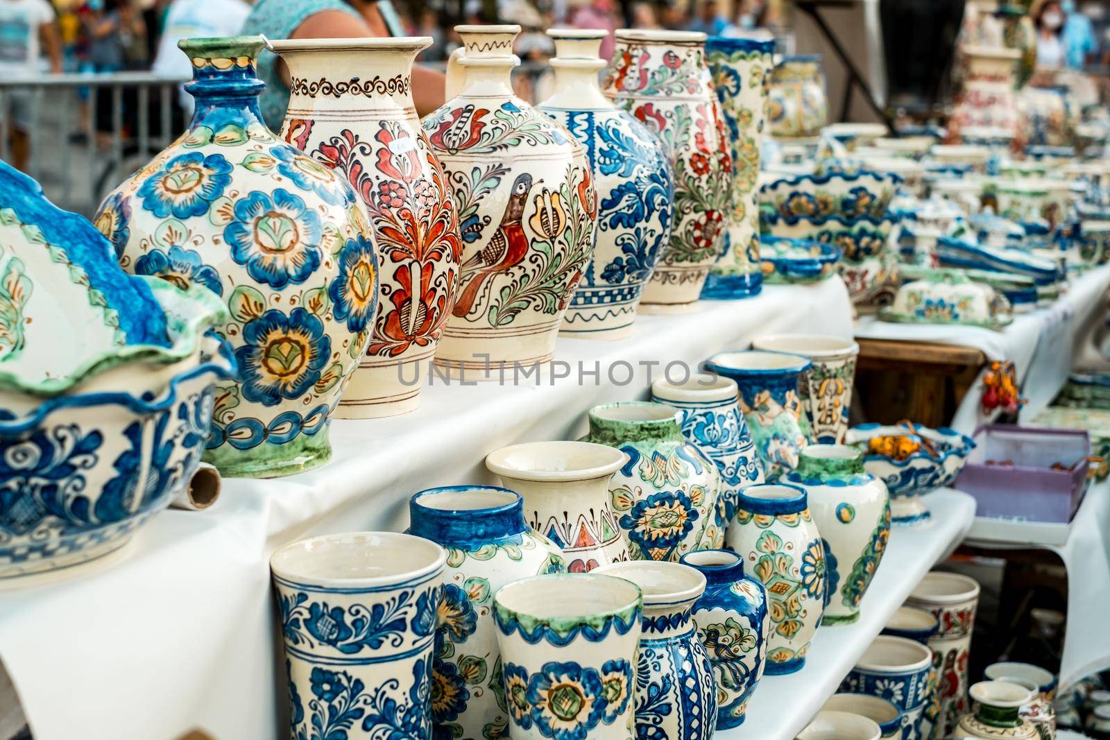 Sibiu City, Romania - 06 September 2020. Traditional Romanian handmade ceramics market at the potters fair from Sibiu, Romania