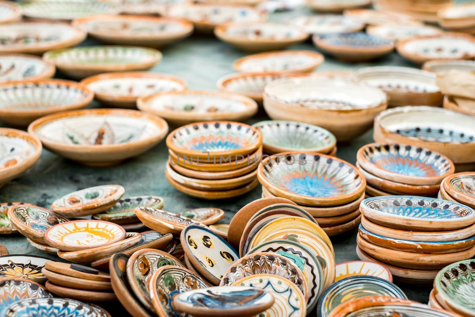 Sibiu City, Romania - 06 September 2020. Traditional Romanian handmade ceramics market at the potters fair from Sibiu, Romania