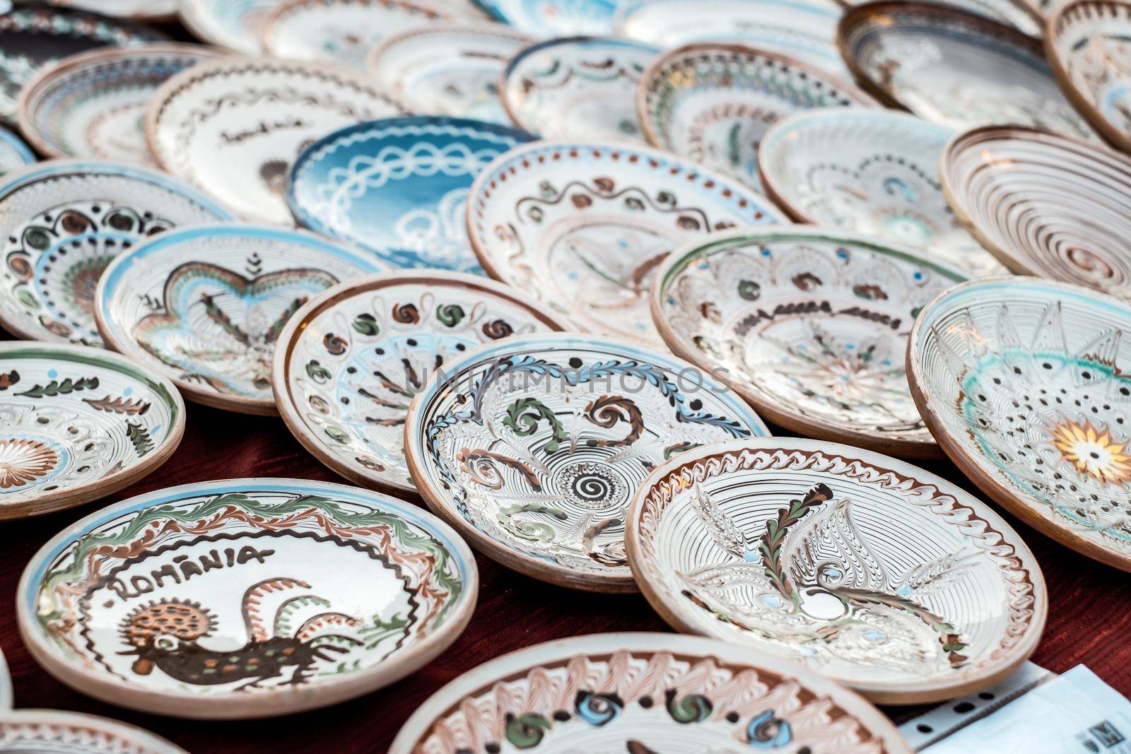 Sibiu City, Romania - 06 September 2020. Traditional Romanian handmade ceramics market at the potters fair from Sibiu, Romania