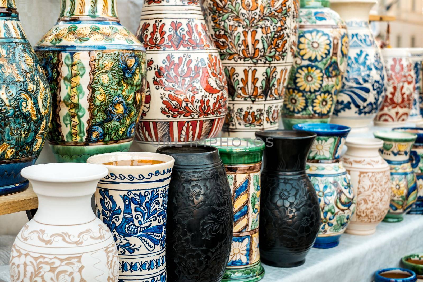 Sibiu City, Romania - 06 September 2020. Traditional Romanian handmade ceramics market at the potters fair from Sibiu, Romania by Roberto