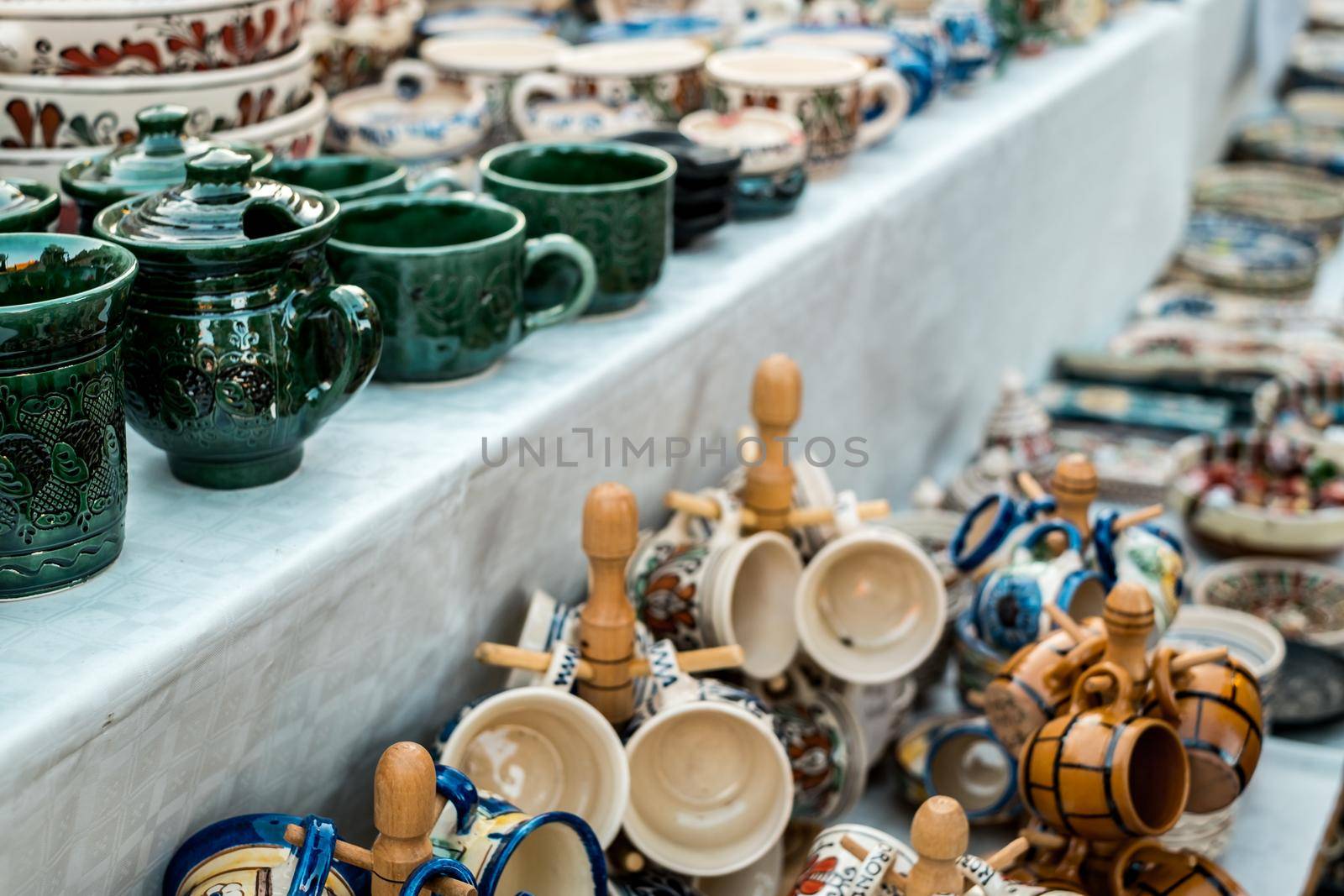 Sibiu City, Romania - 06 September 2020. Traditional Romanian handmade ceramics market at the potters fair from Sibiu, Romania by Roberto