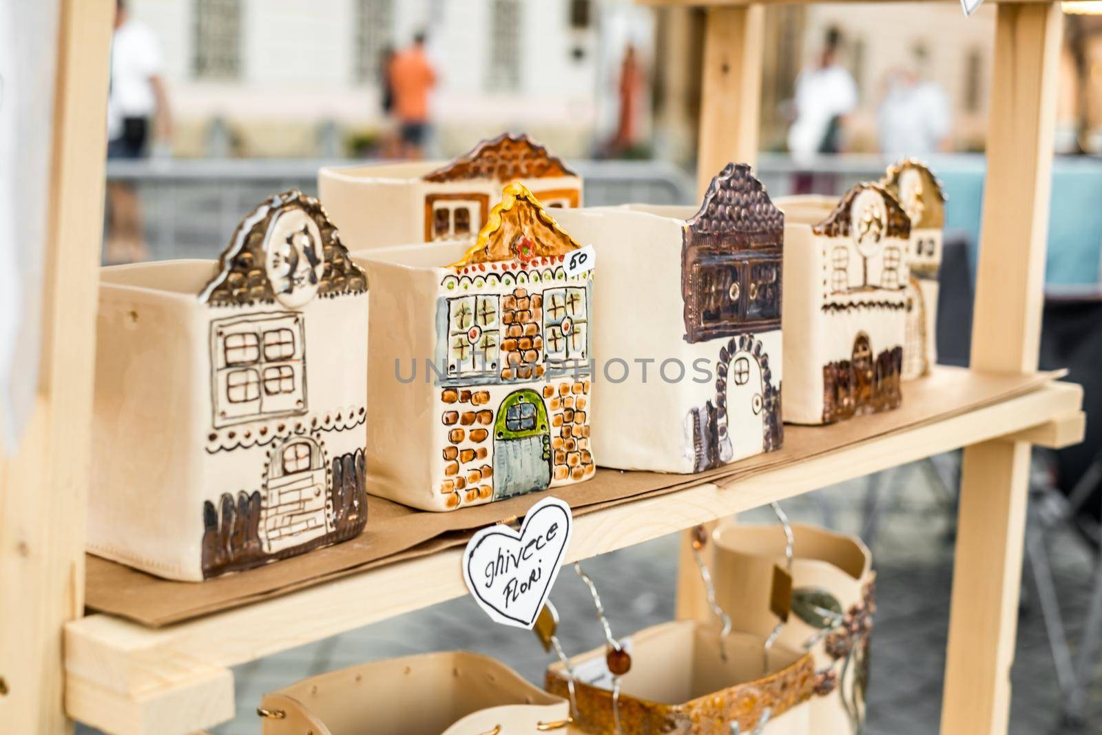 Sibiu City, Romania - 06 September 2020. Traditional Romanian handmade ceramics market at the potters fair from Sibiu, Romania