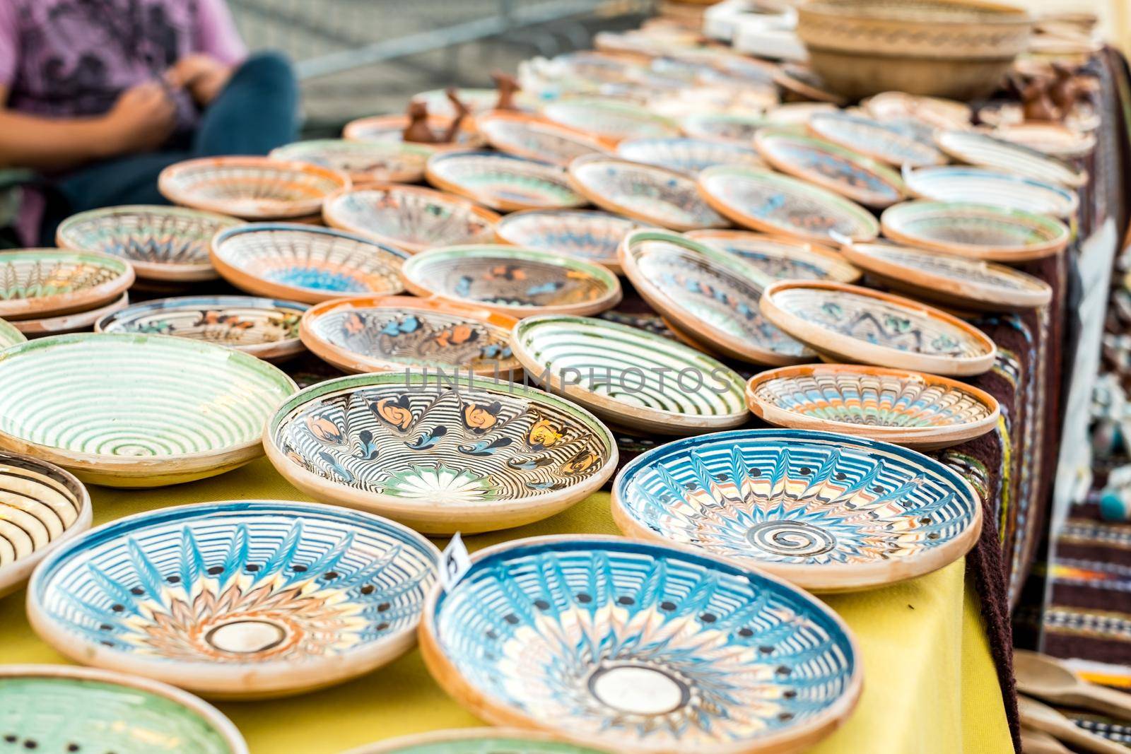 Sibiu City, Romania - 06 September 2020. Traditional Romanian handmade ceramics market at the potters fair from Sibiu, Romania