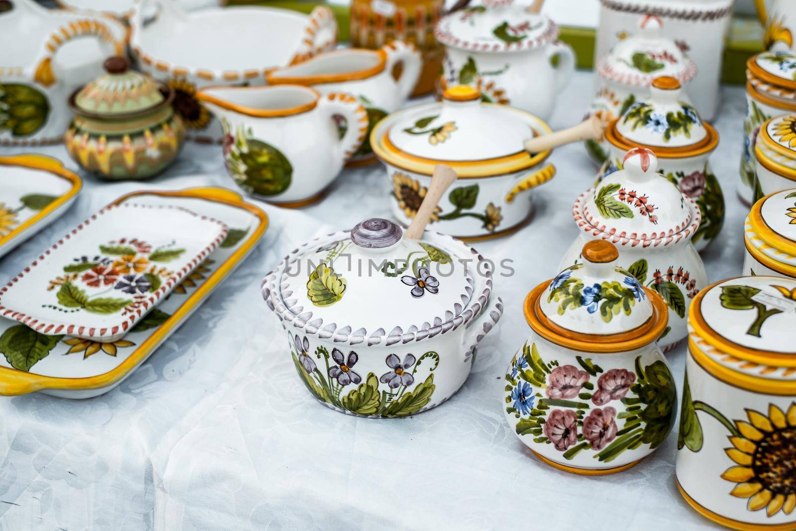 Sibiu City, Romania - 06 September 2020. Traditional Romanian handmade ceramics market at the potters fair from Sibiu, Romania