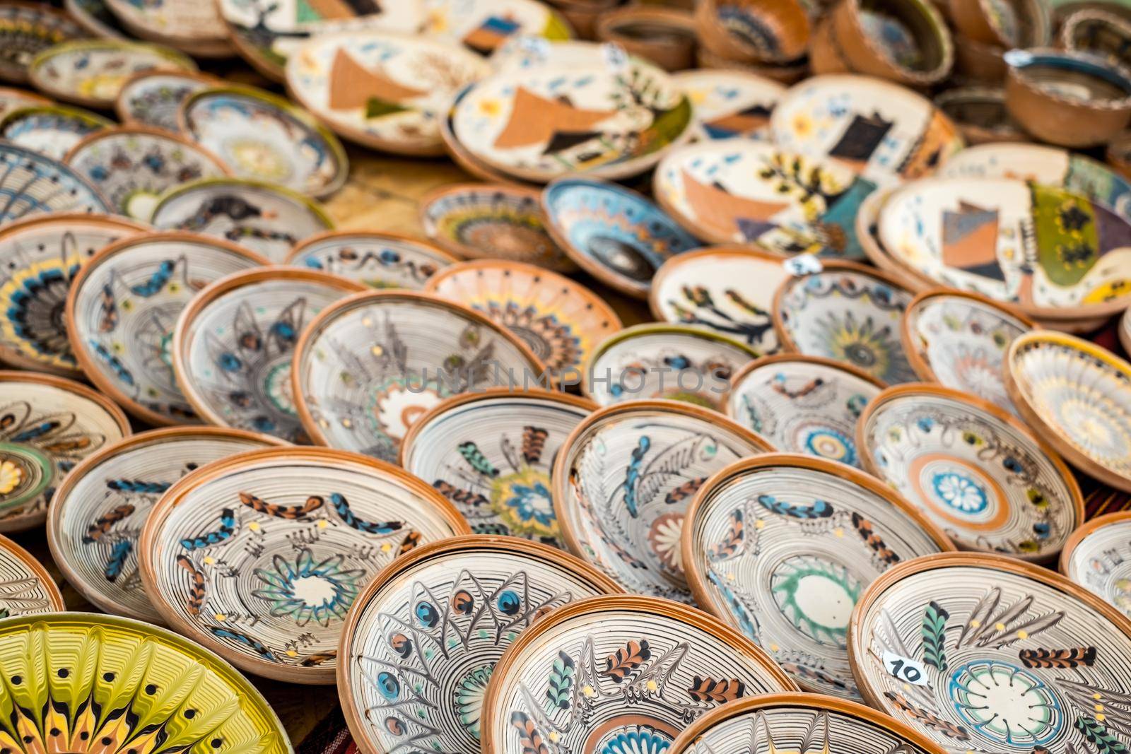 Sibiu City, Romania - 06 September 2020. Traditional Romanian handmade ceramics market at the potters fair from Sibiu, Romania