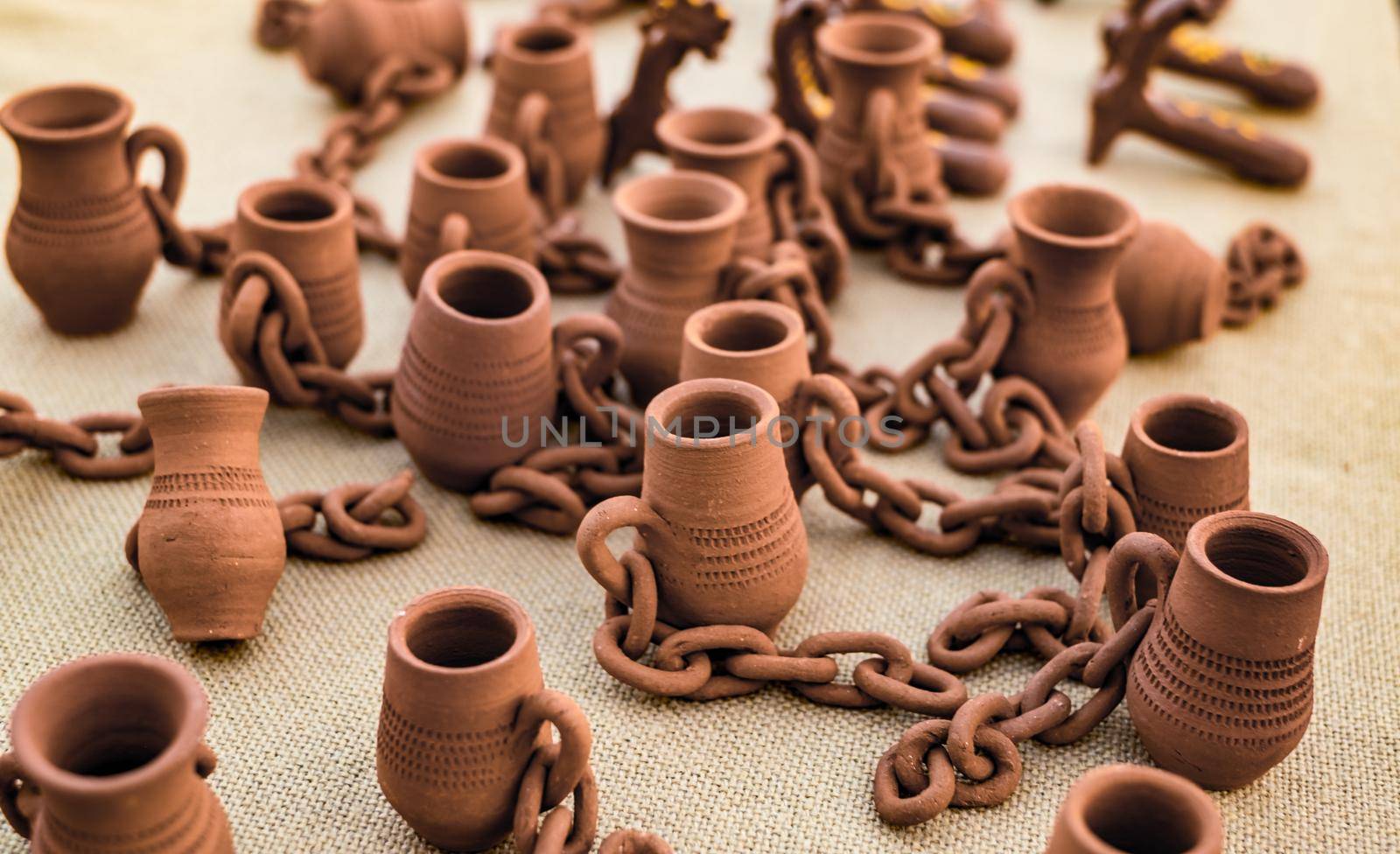 Sibiu City, Romania - 06 September 2020. Traditional Romanian handmade ceramics market at the potters fair from Sibiu, Romania