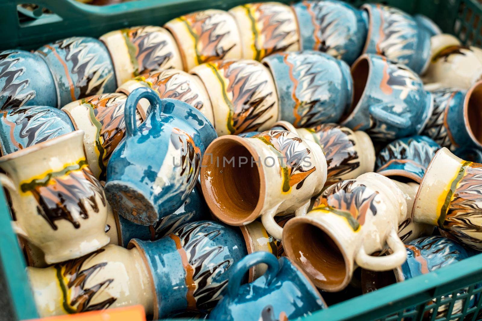 Sibiu City, Romania - 06 September 2020. Traditional Romanian handmade ceramics market at the potters fair from Sibiu, Romania