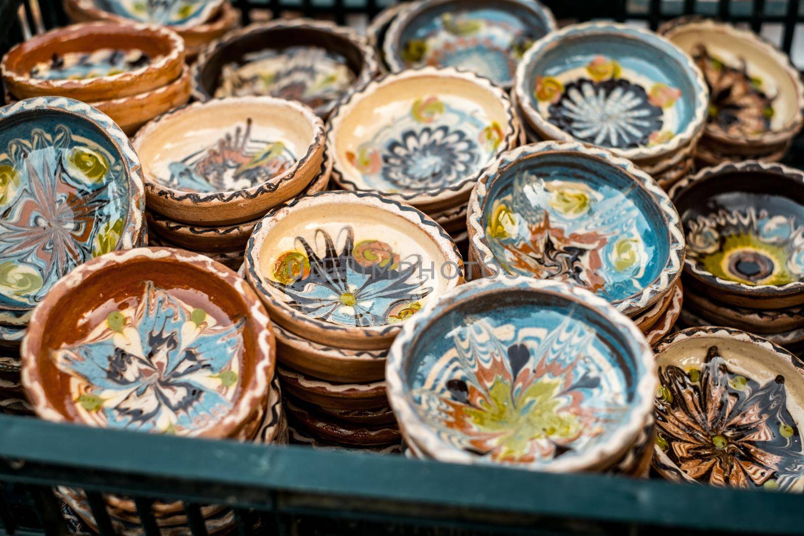 Sibiu City, Romania - 06 September 2020. Traditional Romanian handmade ceramics market at the potters fair from Sibiu, Romania