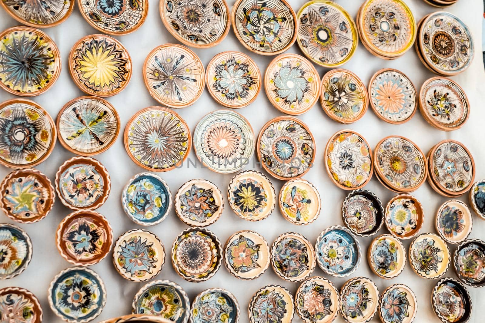 Sibiu City, Romania - 06 September 2020. Traditional Romanian handmade ceramics market at the potters fair from Sibiu, Romania