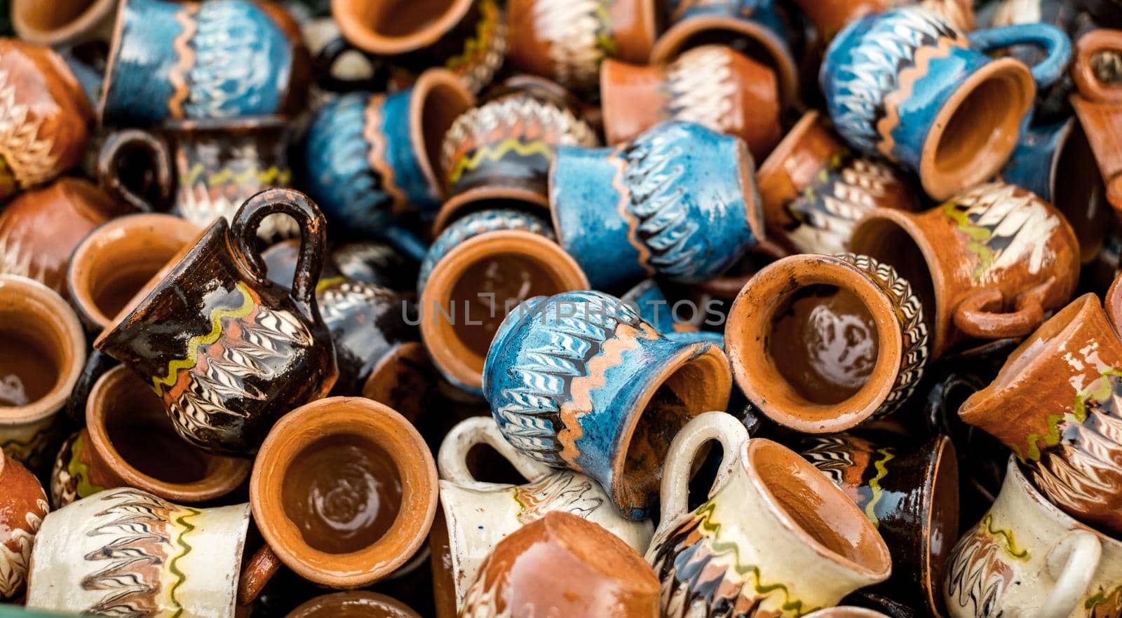 Sibiu City, Romania - 06 September 2020. Traditional Romanian handmade ceramics market at the potters fair from Sibiu, Romania