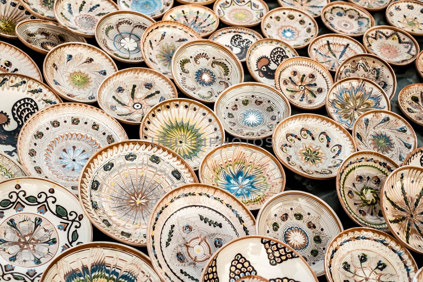 Sibiu City, Romania - 06 September 2020. Traditional Romanian handmade ceramics market at the potters fair from Sibiu, Romania