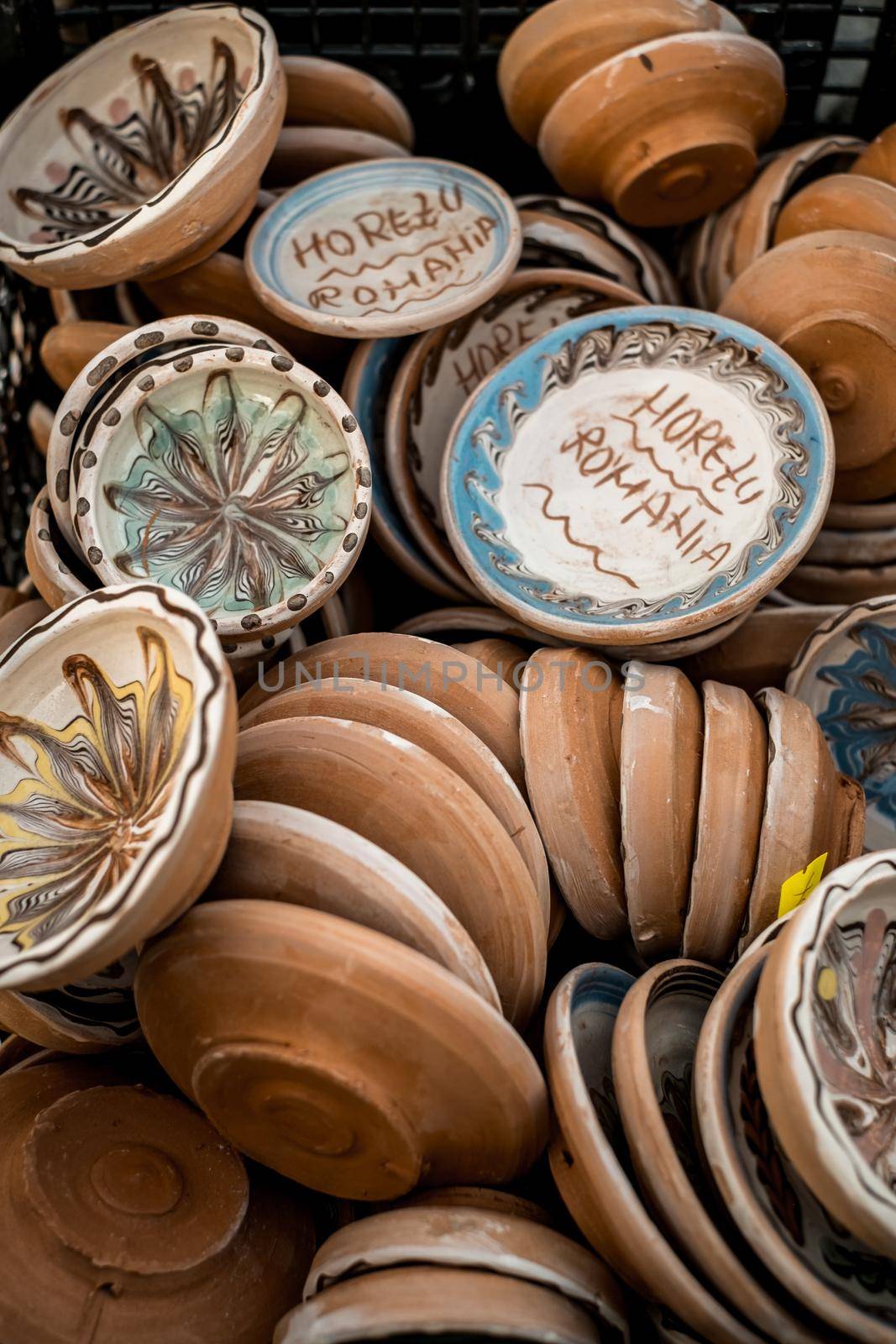 Sibiu City, Romania - 06 September 2020. Traditional Romanian handmade ceramics market at the potters fair from Sibiu, Romania