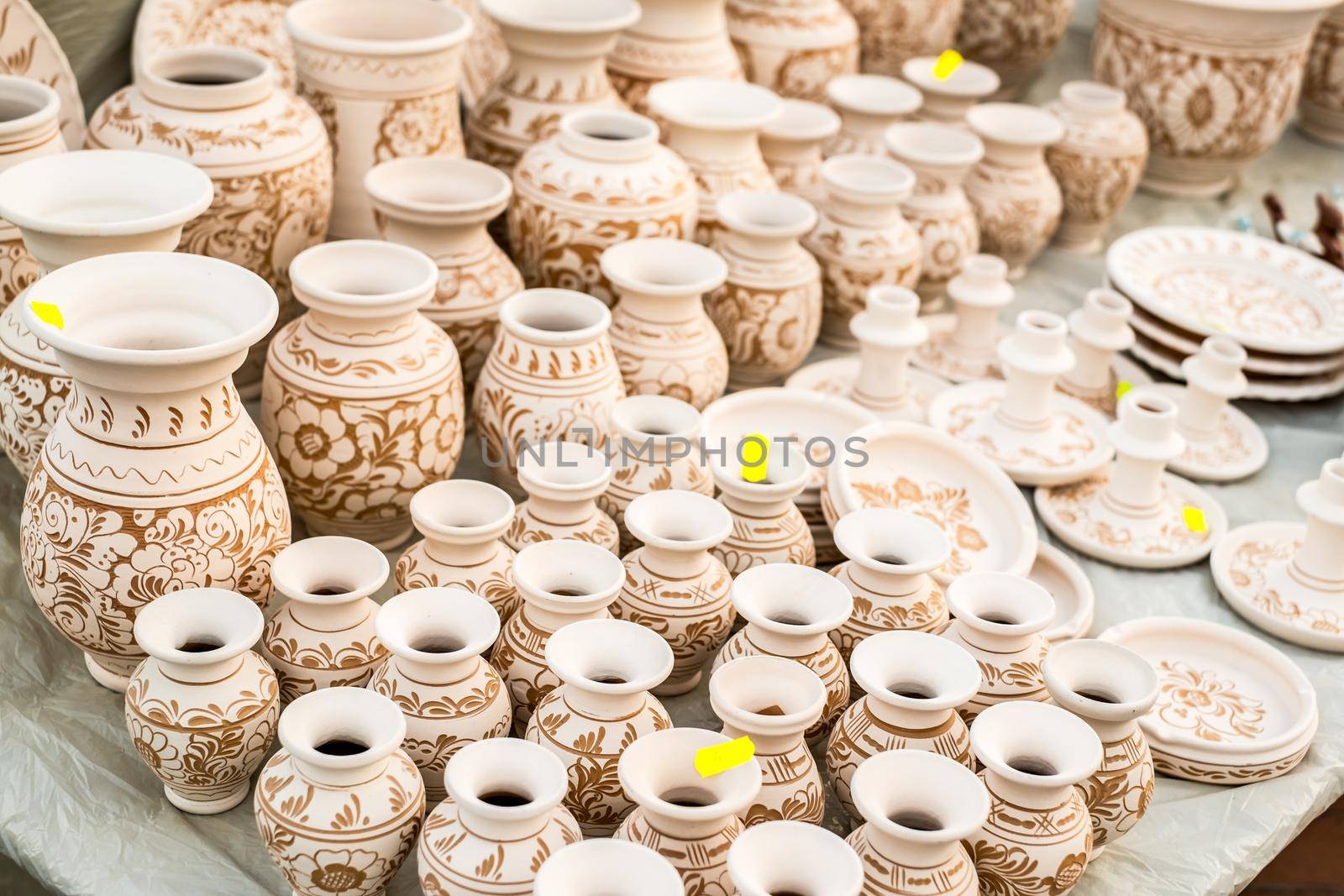 Sibiu City, Romania - 06 September 2020. Traditional Romanian handmade ceramics market at the potters fair from Sibiu, Romania