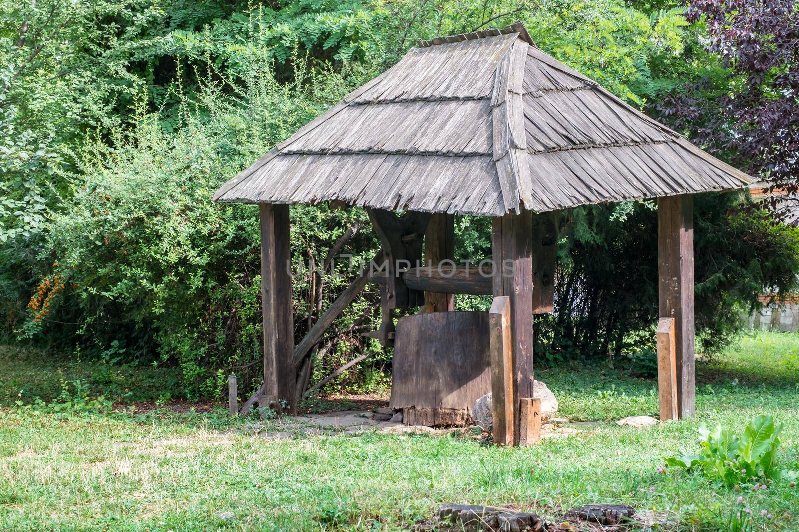 Bucharest, Romania, September 5, 2017. Authentic peasant farms and houses from all over Romania in Dimitrie Gusti National Village Museum, an open-air ethnographic museum located in the Herastrau Park showcasing traditional Romanian village life