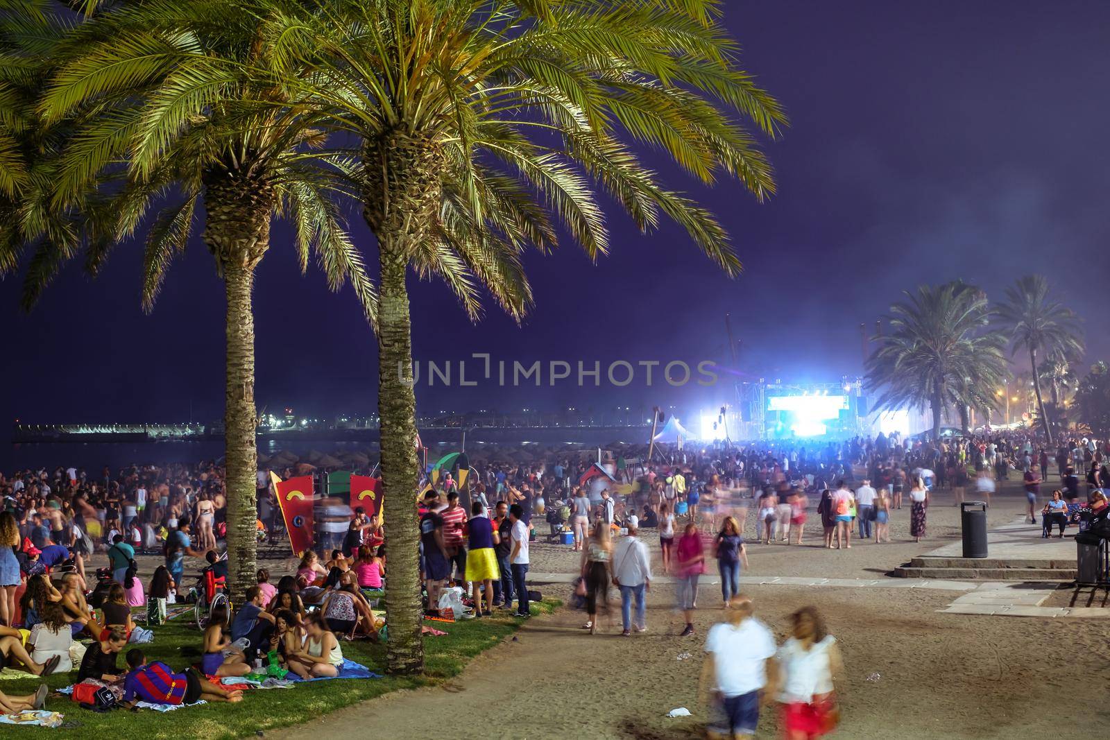 Malaga, Spain - June 23, 2018.  Saint John night celebrations on the Malagueta beach in Malaga, Spain