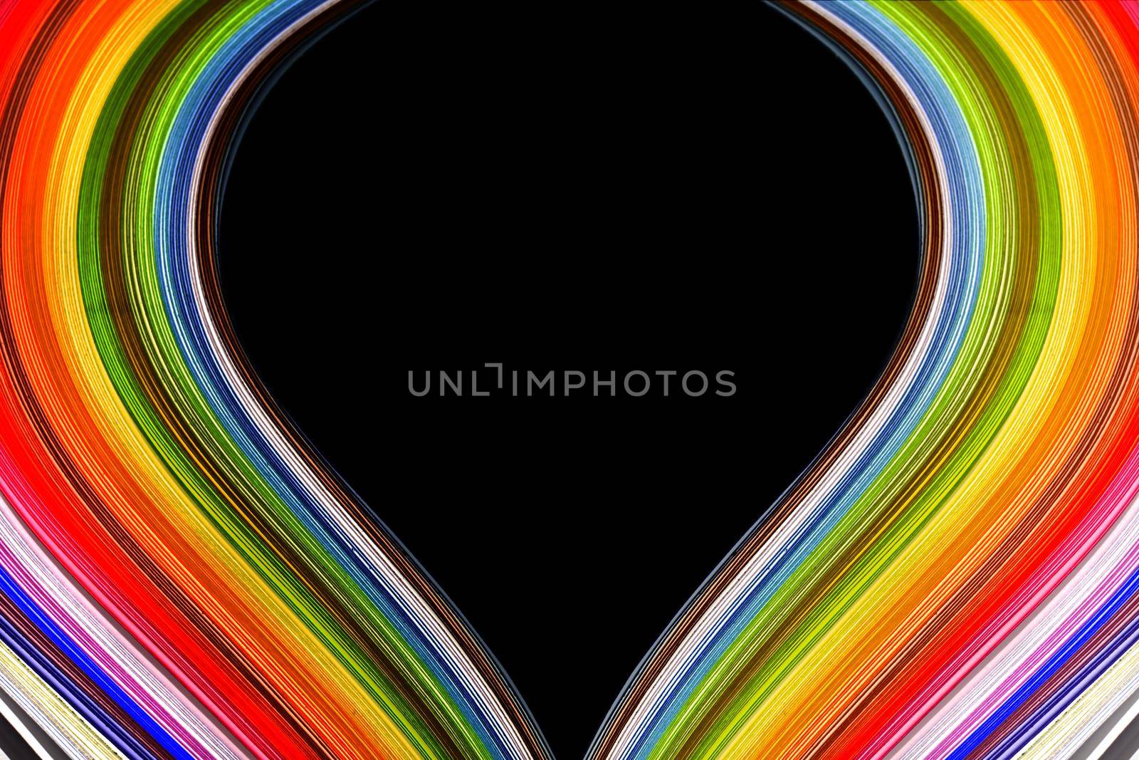 Abstract color wave curl rainbow strip paper on black background by Roberto