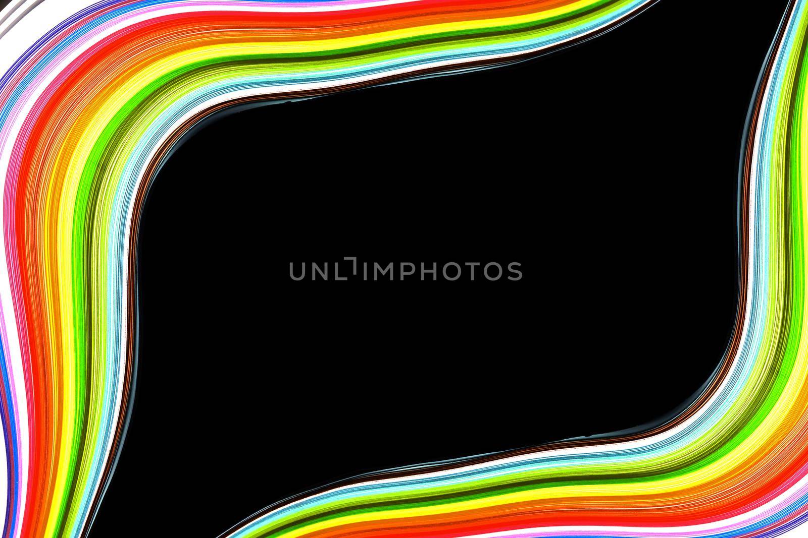 Abstract color wave curl rainbow strip paper on black background by Roberto