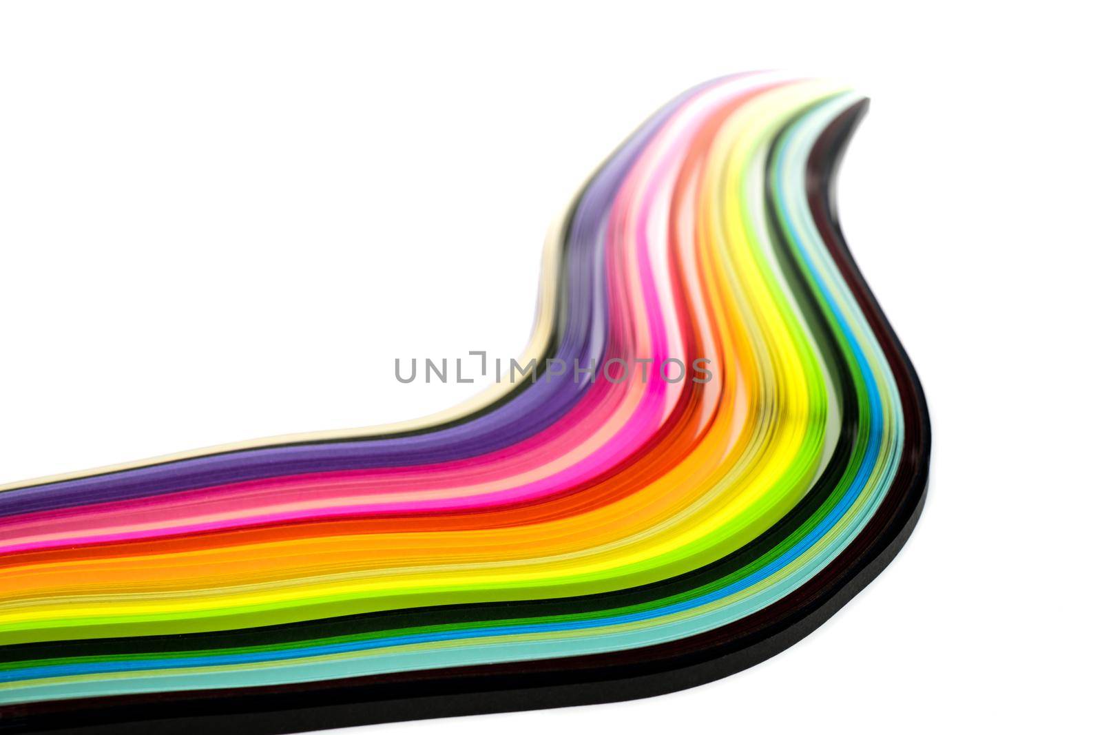 Abstract color wave curl rainbow strip paper on white background by Roberto