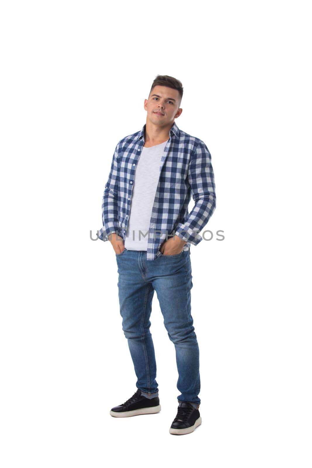 Full length portrait of a young man isolated on a white background