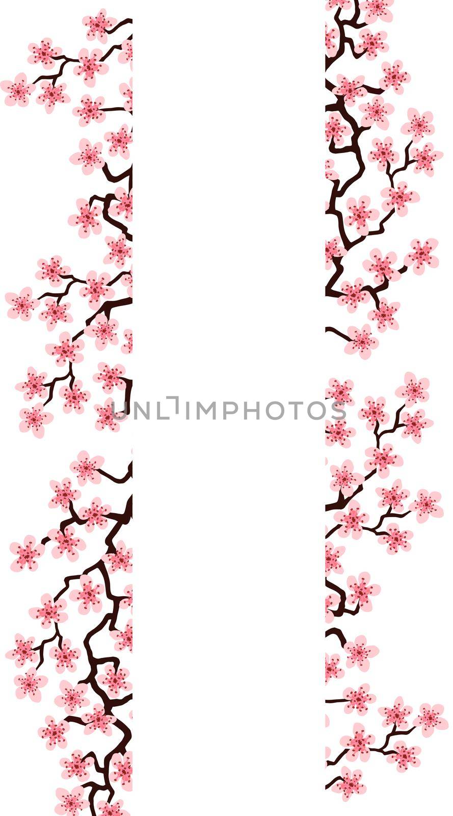 Vertical Floral greeting card with beautiful pink blossom flowers branch Sakura. White colors Background with copy space on Cherry Twig In Bloom. Postcard good for wedding invitation,Mother,Women day.