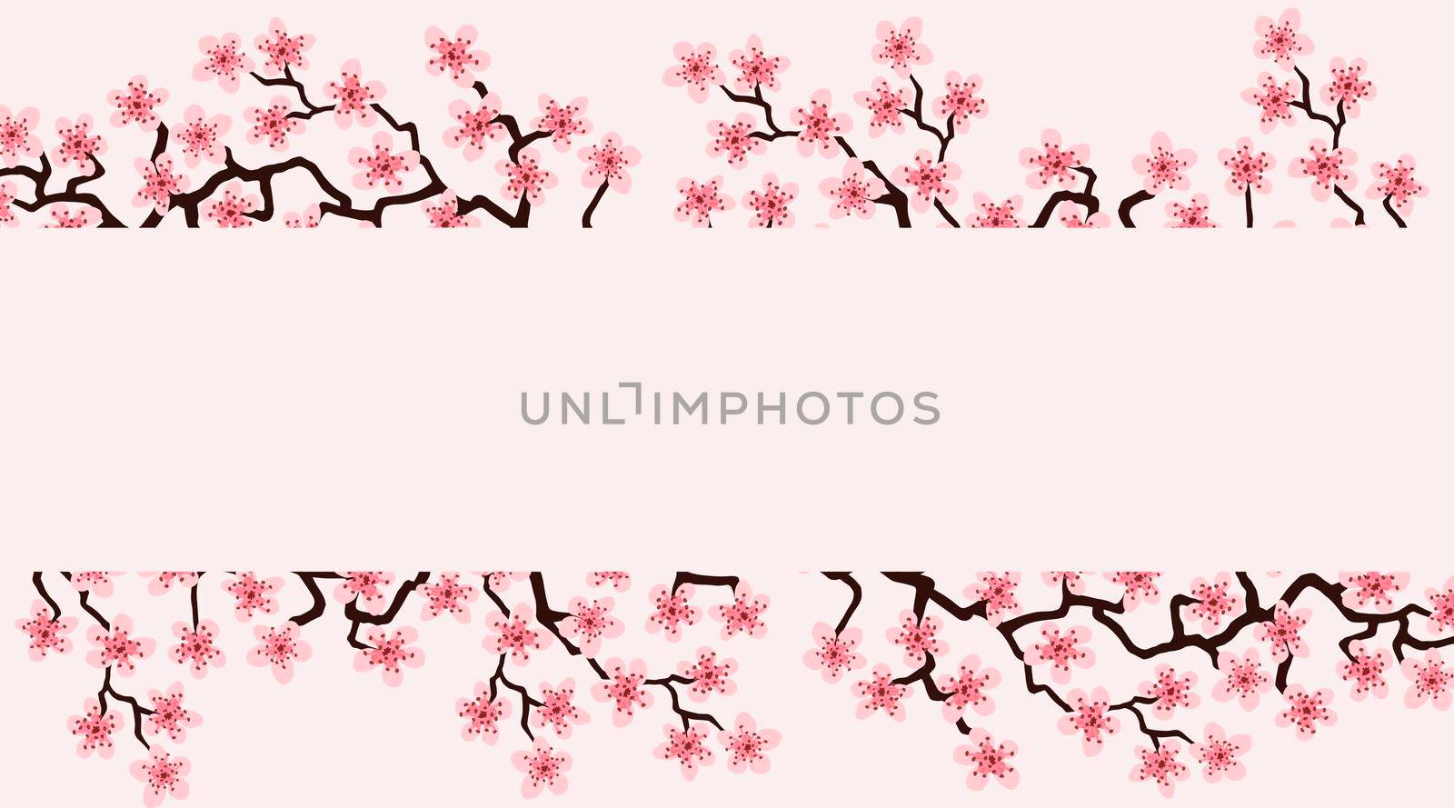 Floral greeting card with beautiful pink blossom flowers branch Sakura.Light pink colors Background with copy space text on Cherry Twig In Bloom.Postcard good for wedding invitation,Mother, Women day.