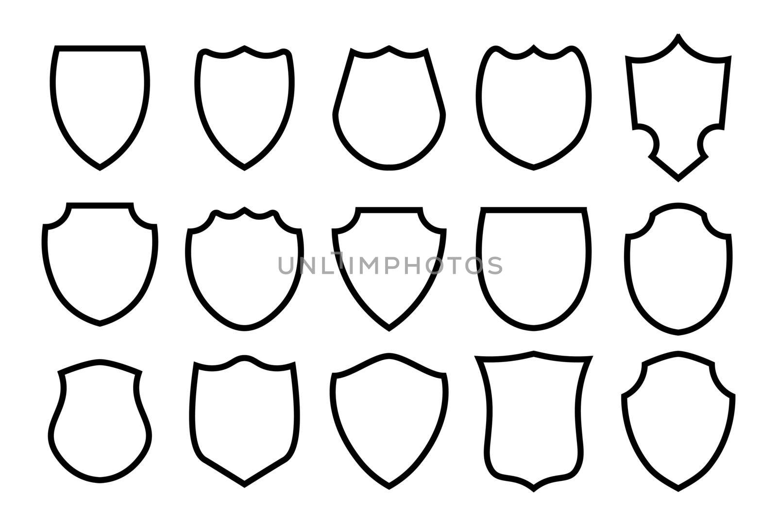 Military or heraldic shield and coat of arms blank icons. Police badge outline set by Elena_Garder