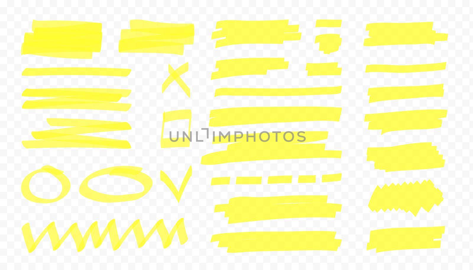 Yellow highlight lines. Japan highlighter marker stripes. Vector hand drawn color shapes by Elena_Garder