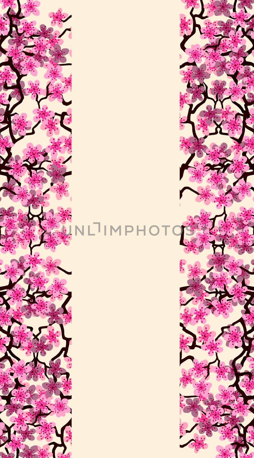 Vertical Floral greeting banner with beautiful pink blossom flowers branch Sakura. Pink colors Background with copy space on Cherry Twig In Bloom. Postcard good for wedding invitation,Mother,Women day