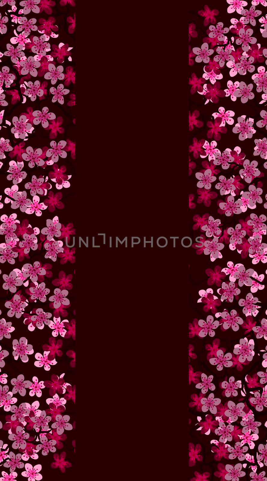 Vertical Floral greeting banner with beautiful pink blossom flowers branch Sakura.Buruny colors Background with copy space on Cherry Twig In Bloom.Postcard good for wedding invitation,Mother,Women day