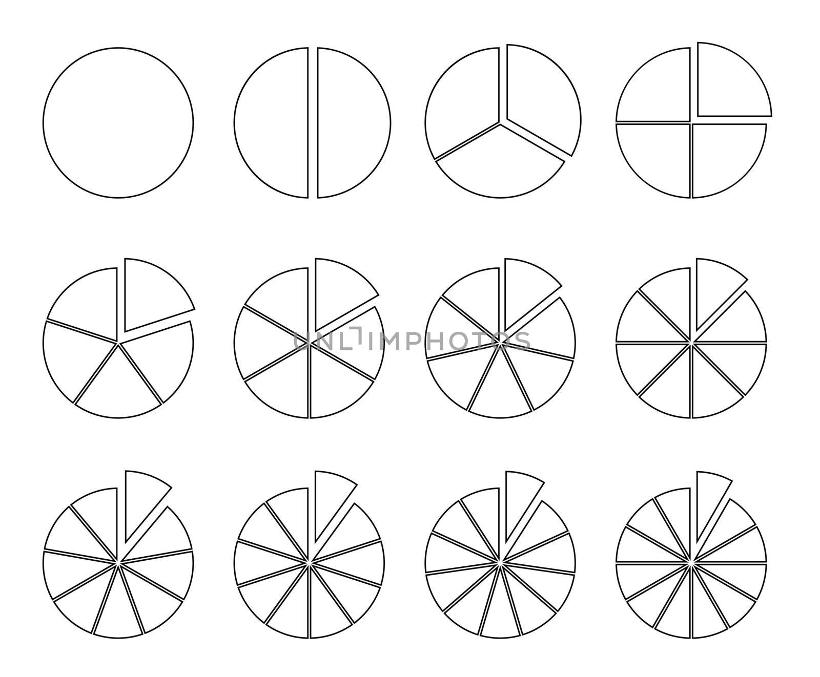 Circle outline chart. Fraction pie divided into slices. Round infographic vector segments