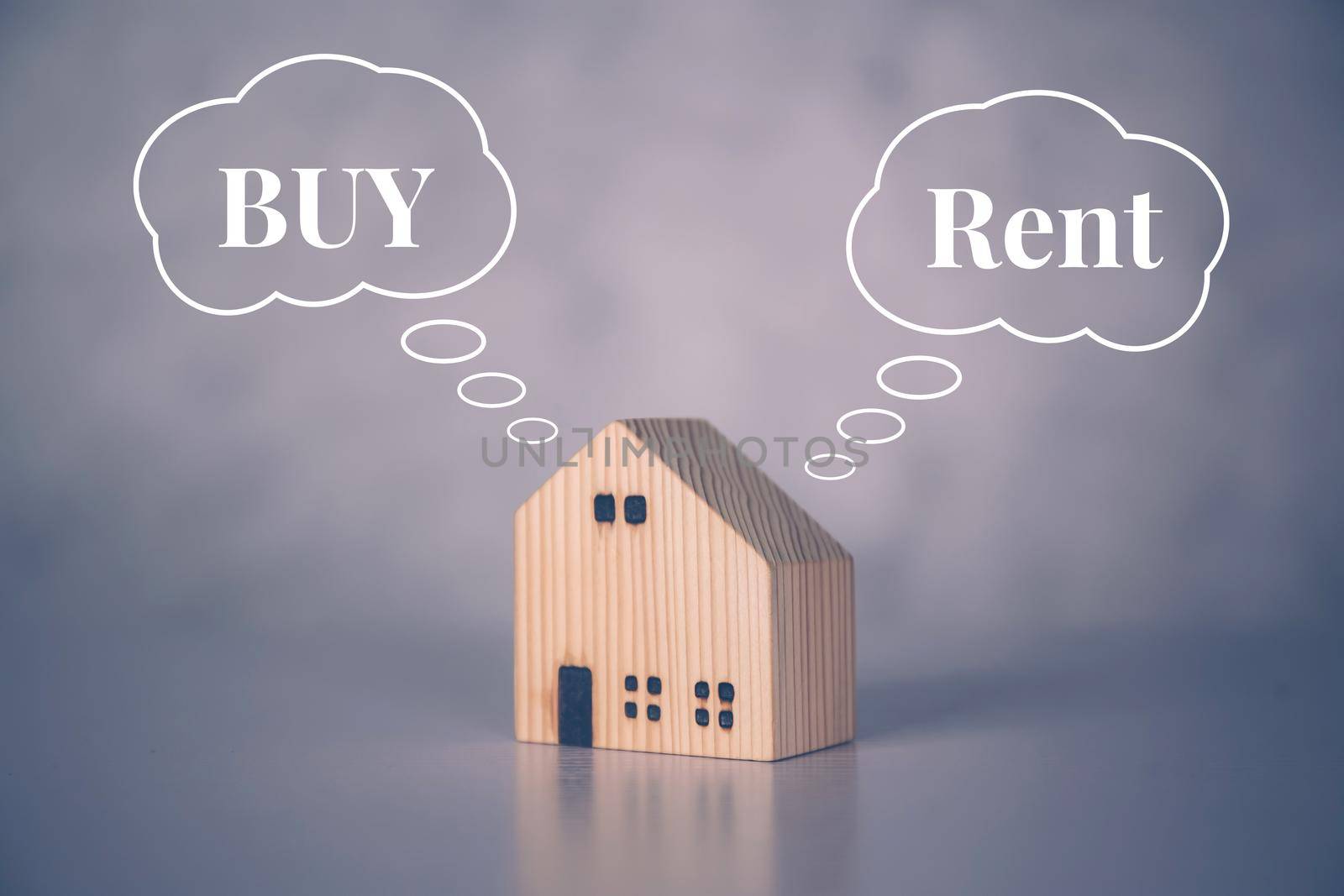 Rent or buy home with real estate for benefits, decision about planning and strategy of house and tax, property with success and saving financial, comparison and advantage, business concept.