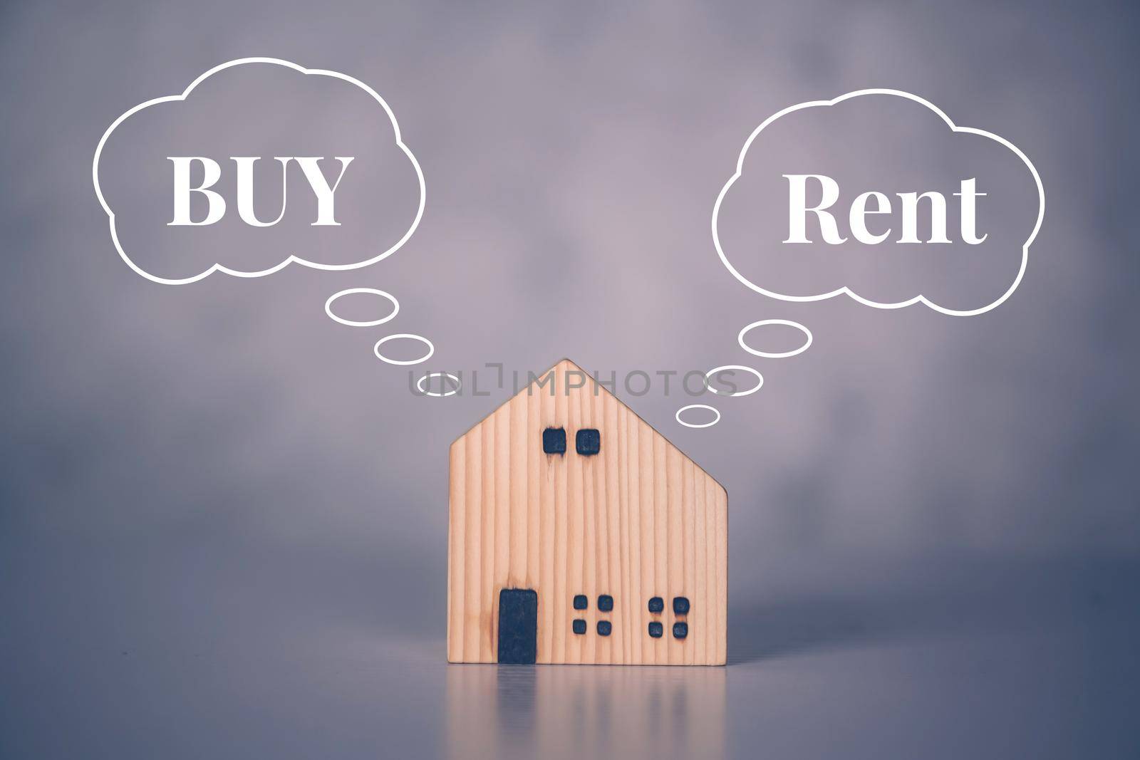 Rent or buy home with real estate for benefits, decision about planning and strategy of house and tax, property with success and saving financial, comparison and advantage, business concept. by nnudoo