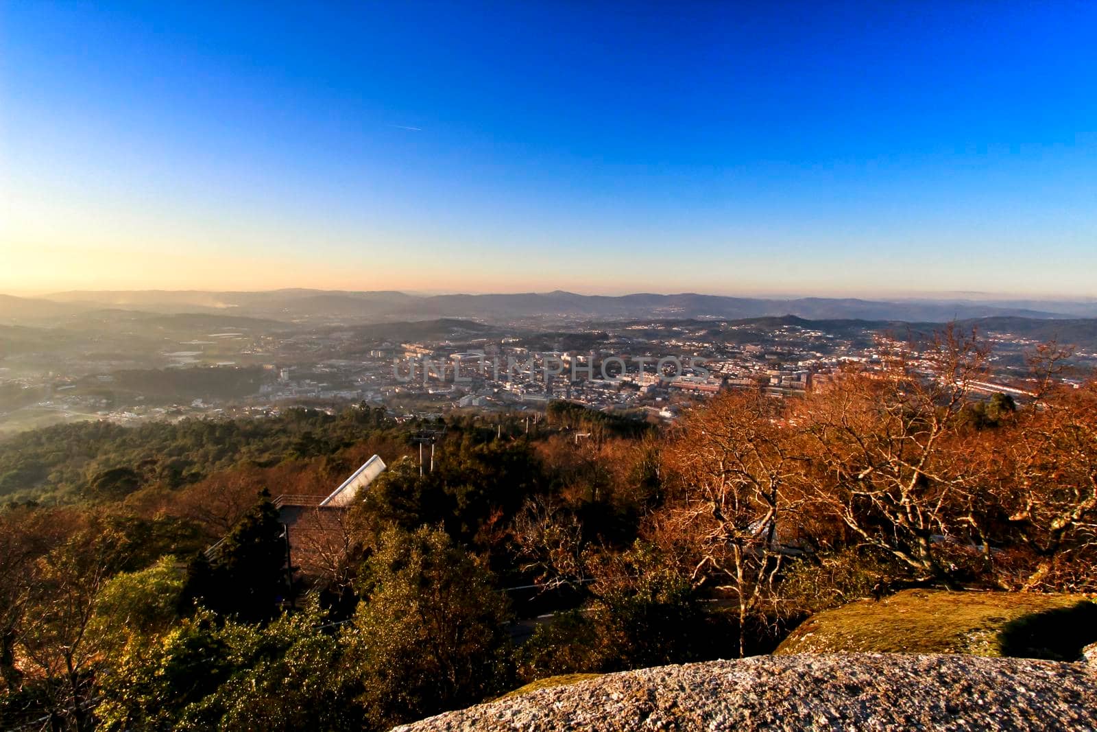 Panoramic view of natural surroundings of Guimaraes from Sanctuary of Penha