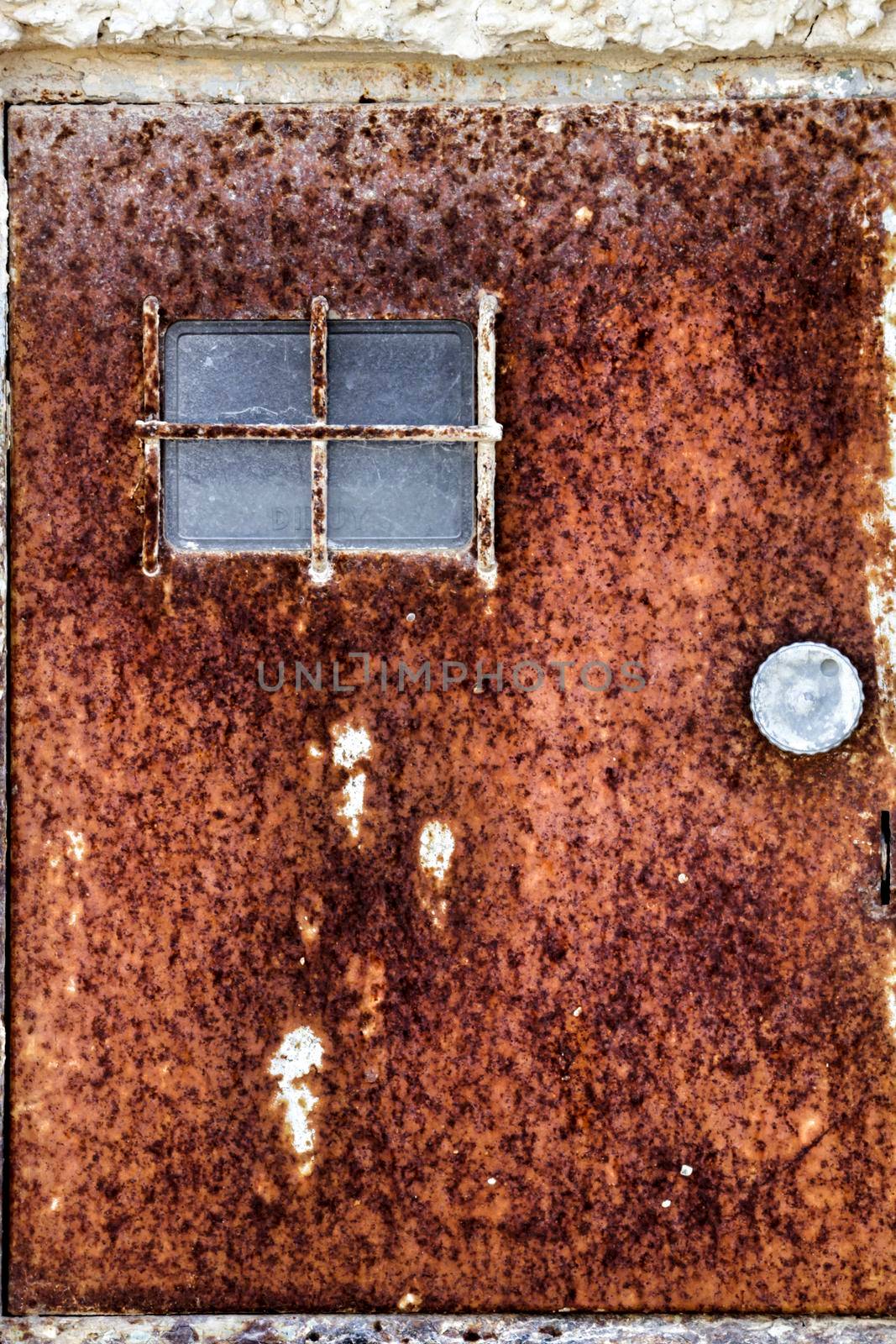 Colorful texture of old paint on rusty metal light box