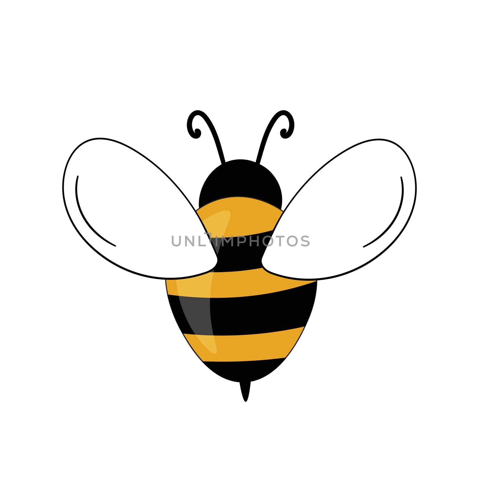 Cartoon bee mascot. A small bees flies. Wasp collection. Vector characters. Incest icon. Template design for invitation, cards. Doodle style.