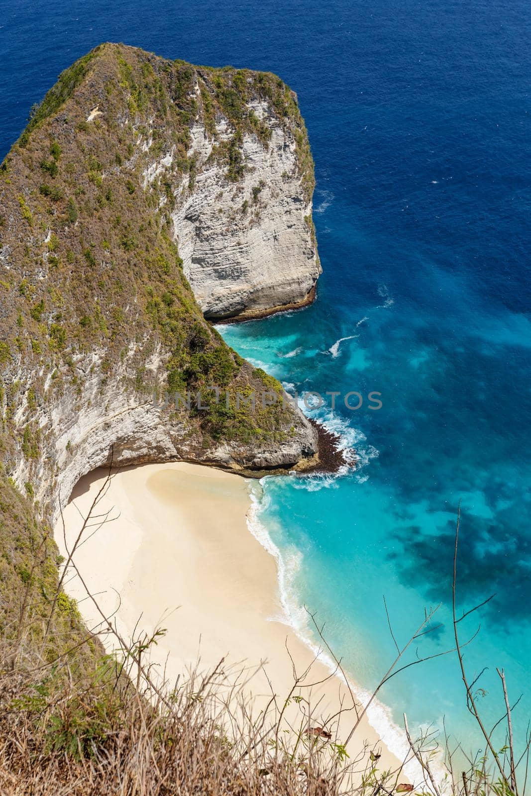 famous Manta Bay or Kelingking Beach before the construction of the trail down to the beach on Nusa Penida Island, Bali, Indonesia