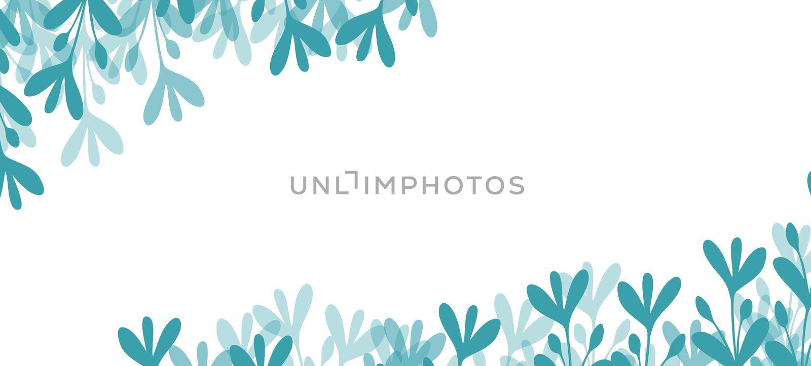 Floral web banner with drawn color exotic leaves. Nature concept design. Modern floral compositions with summer branches. Vector illustration on the theme of ecology, natura, environment. Copy space.