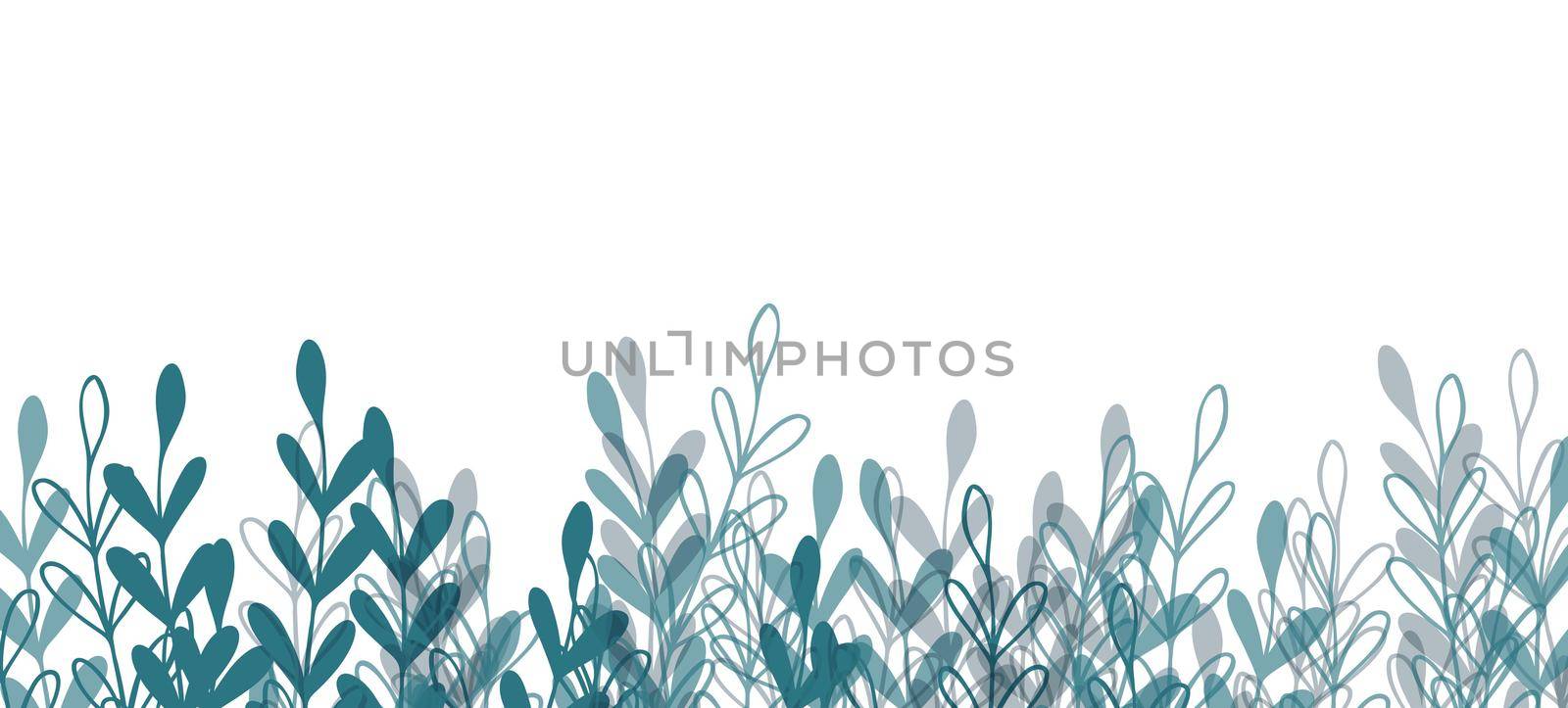 Floral web banner with drawn color exotic leaves. Nature concept design. Modern floral compositions with summer branches. Vector illustration on the theme of ecology, natura, environment. Copy space by allaku