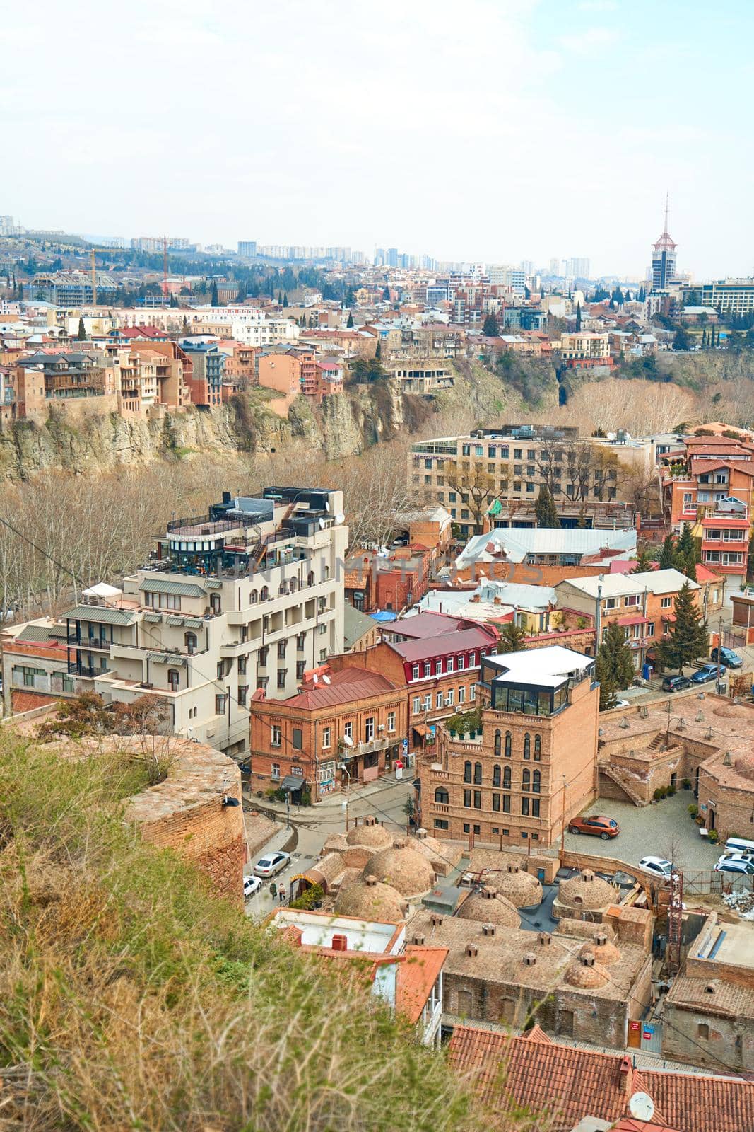 Panoramic view of Tbilisi, the capital of Georgia with old town and modern architecture.