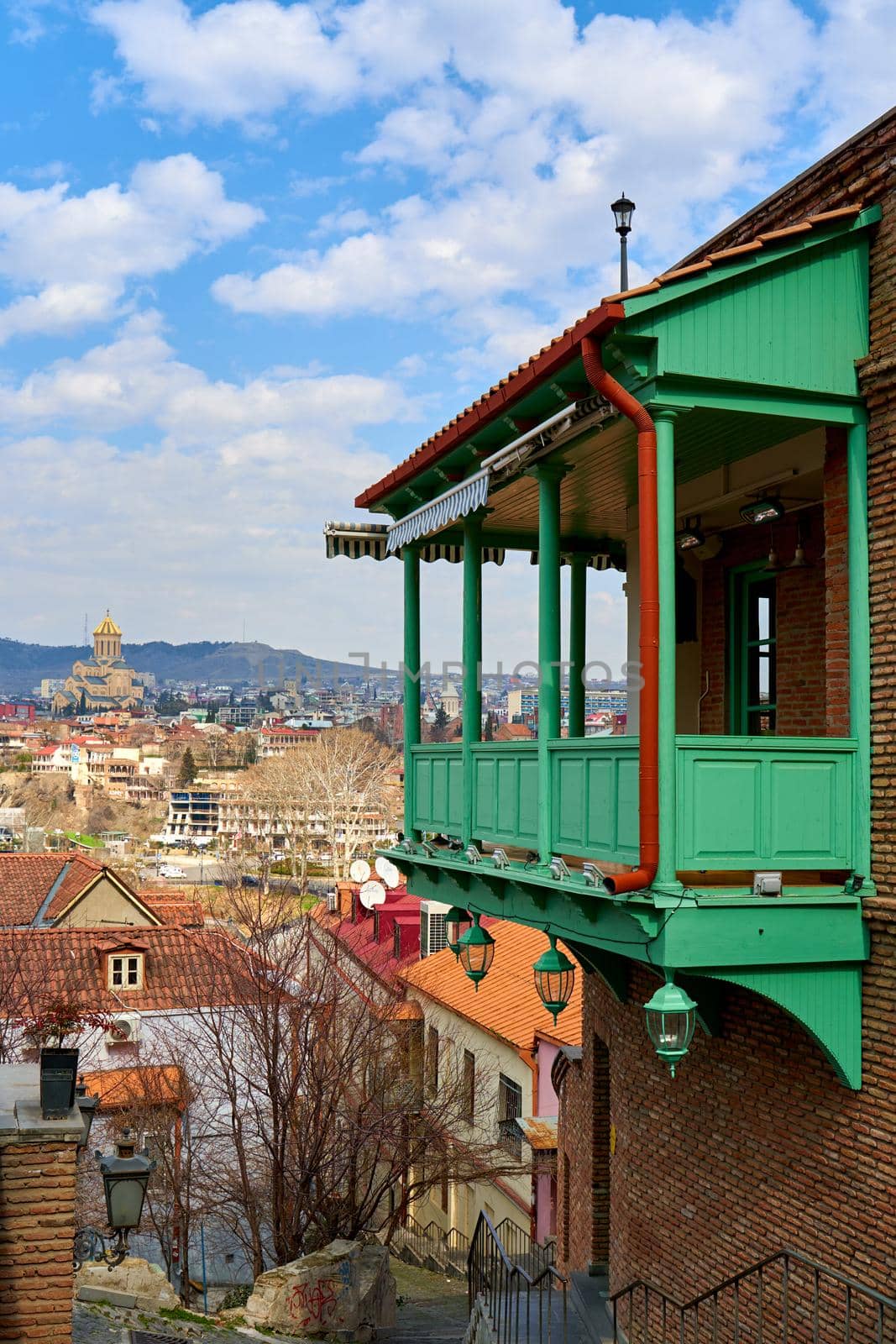 Cityscape of the old city of Tbilisi. Balcony of an old building. Soul and atmosphere of Georgia.