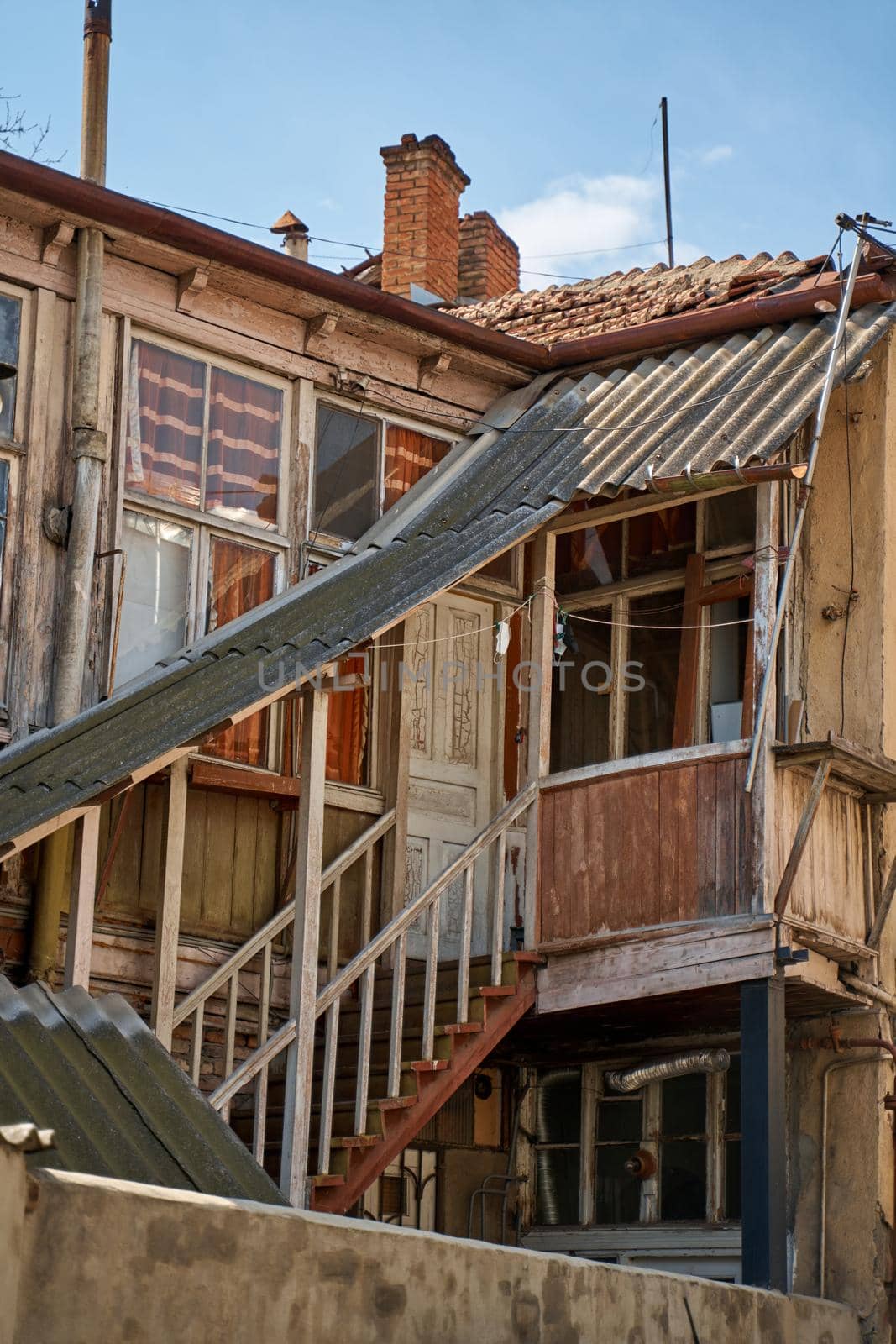Cityscape of the old city of Tbilisi. Balcony of an old building. Soul and atmosphere of Georgia.