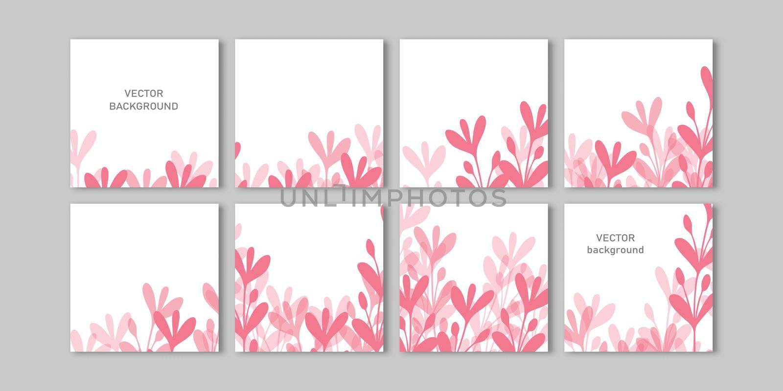 Trendy vector set for Social media stories and post, mobile apps, banners design, web ads. Template squared background with copy space and tropical leaves pastel color.