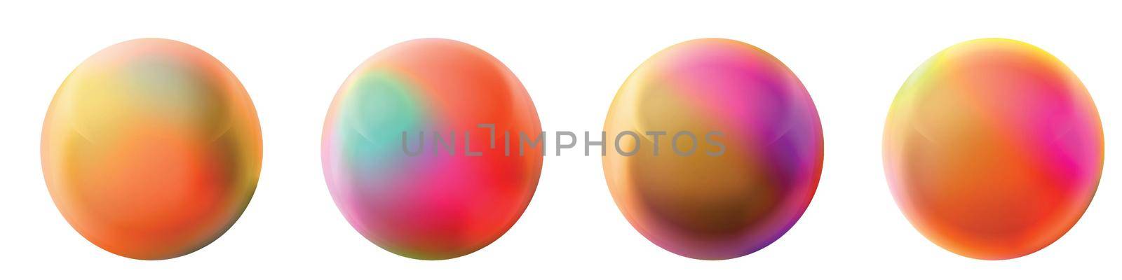 Set with glass colorful balls. Glossy realistic ball, 3D abstract vector illustration highlighted on a white background. Big metal bubble with shadow.