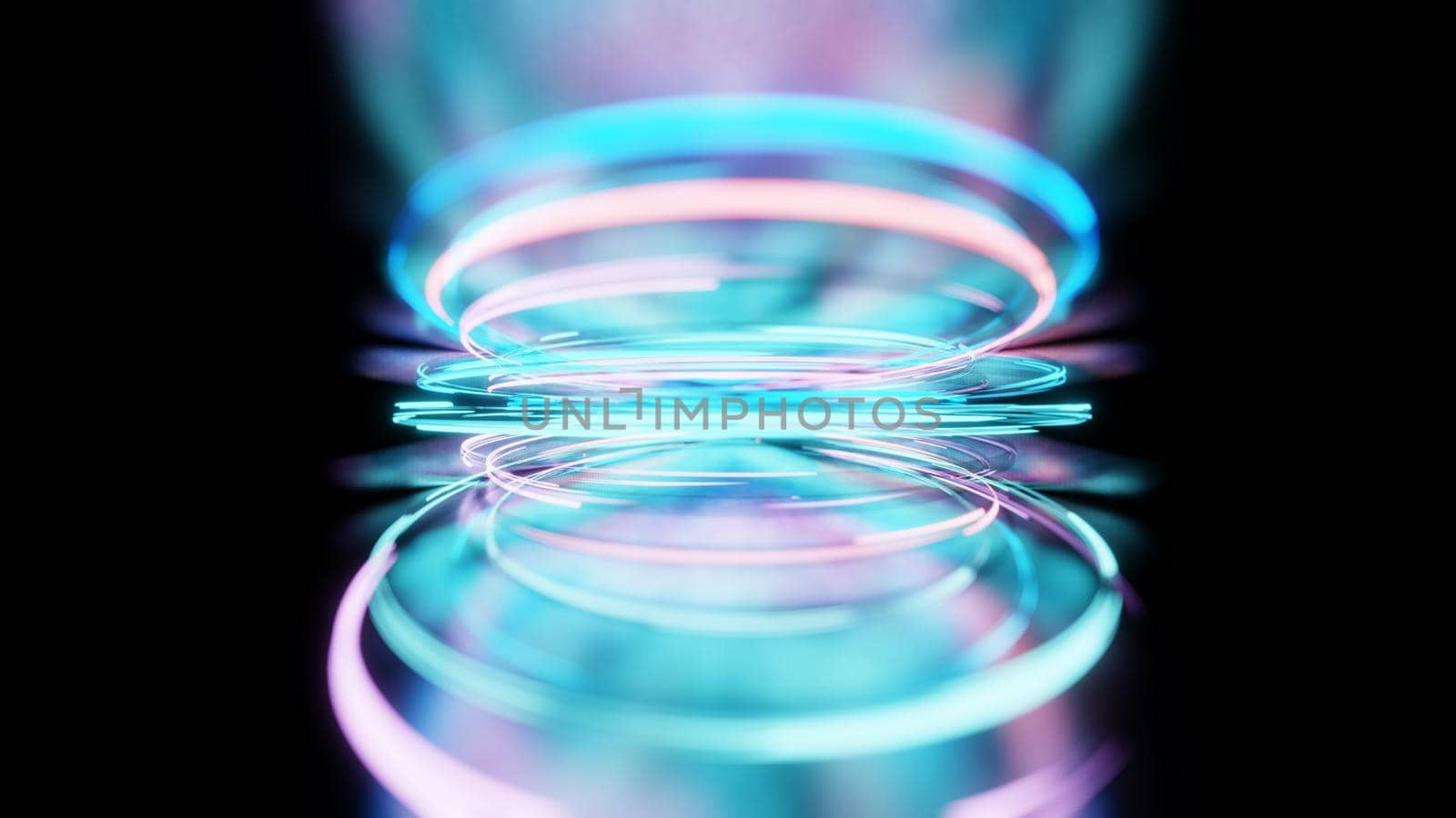 Glowing lines and reflection, abstract background. 3d illustration