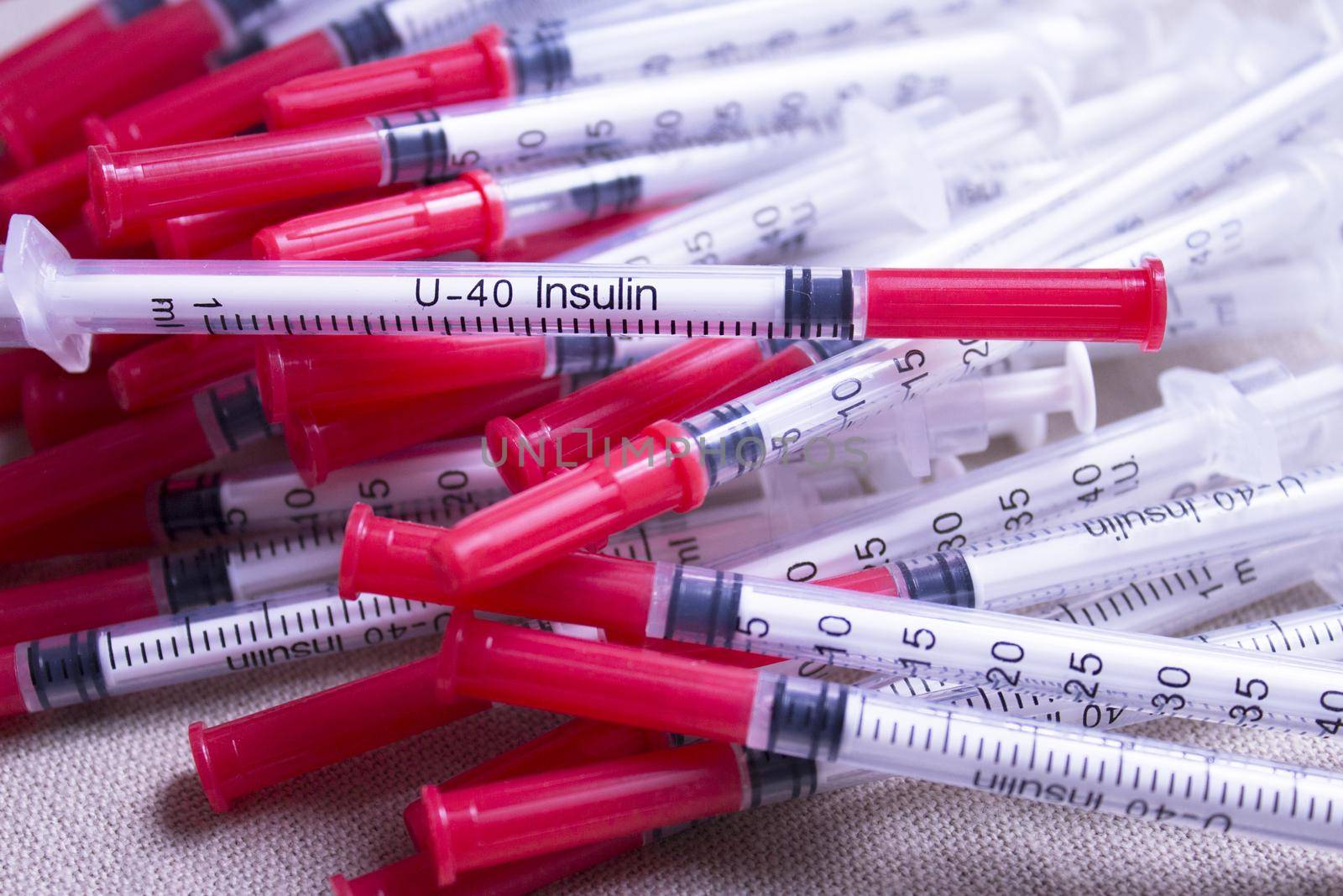 Set of syringes for injecting insulin. No people