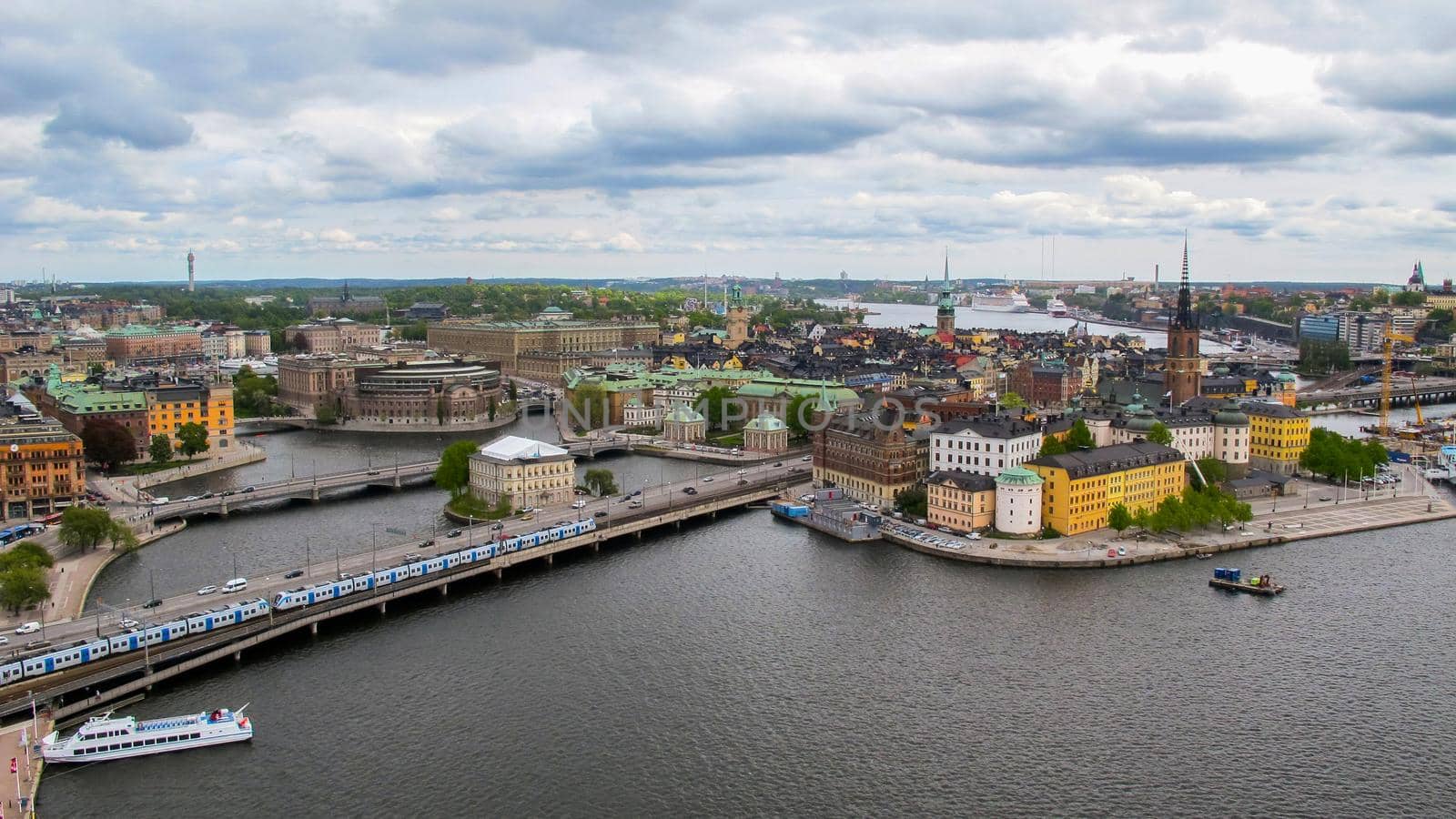 Sweden Stockholm. Wonderful aerial panorama from observation deck on tower City Hall to Gamla Stan (Old Town)