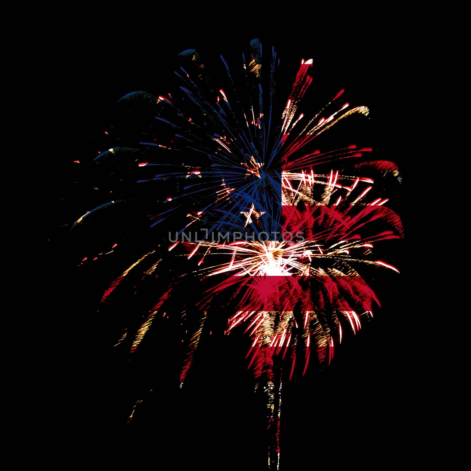 Concept of celebrating Independence Day in United States of America. USA national flag with fireworks background for 4th of July.